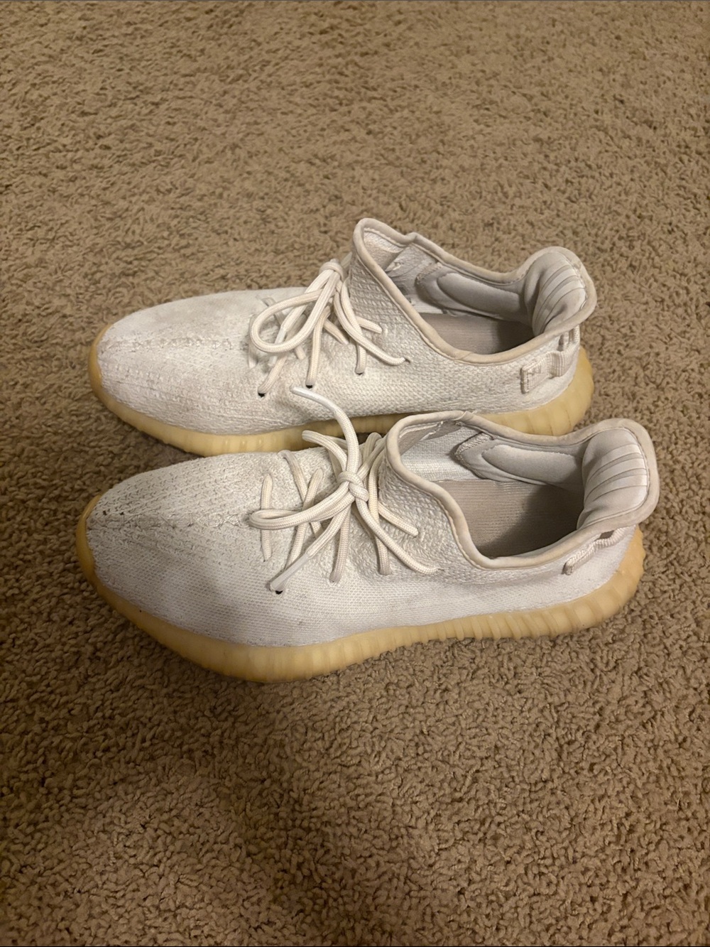 Yeezy Boost-style Cream Knit Sneakers with Gum Sole